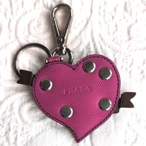Prada Fuchsia Saffiano  Heart Keychain‎